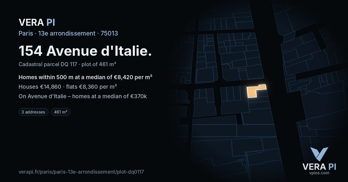 154 Avenue d'Italie, 13e arrondissement at night – the plot lit, the parcels around coloured by the prices near them
