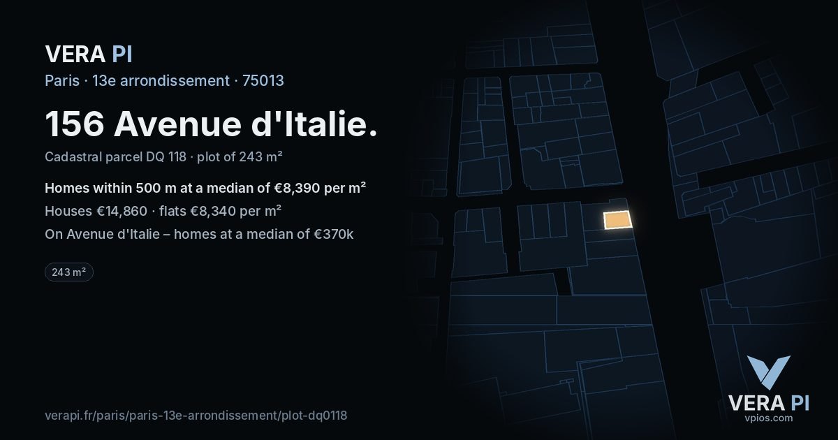 156 Avenue d'Italie, 13e arrondissement at night – the plot lit, the parcels around coloured by the prices near them