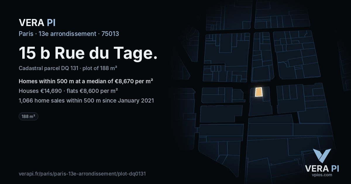 15 b Rue du Tage, 13e arrondissement at night – the plot lit, the parcels around coloured by the prices near them