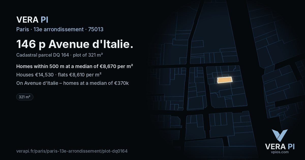 146 p Avenue d'Italie, 13e arrondissement at night – the plot lit, the parcels around coloured by the prices near them