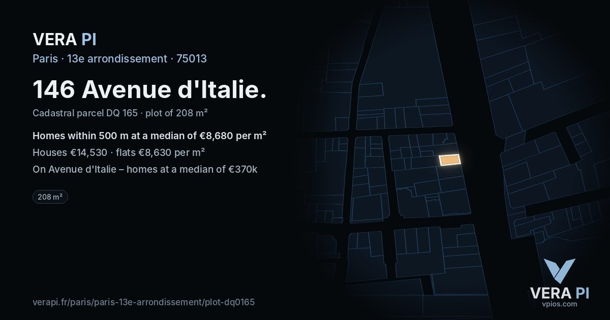 146 Avenue d'Italie, 13e arrondissement at night – the plot lit, the parcels around coloured by the prices near them