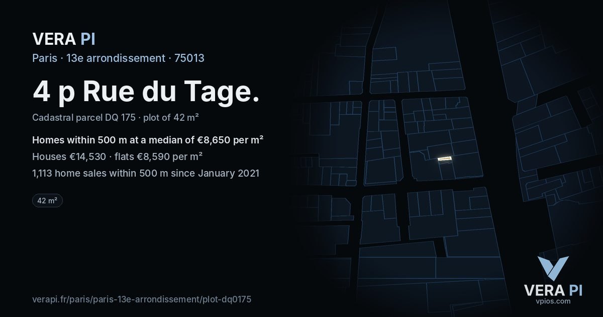 4 p Rue du Tage, 13e arrondissement at night – the plot lit, the parcels around coloured by the prices near them