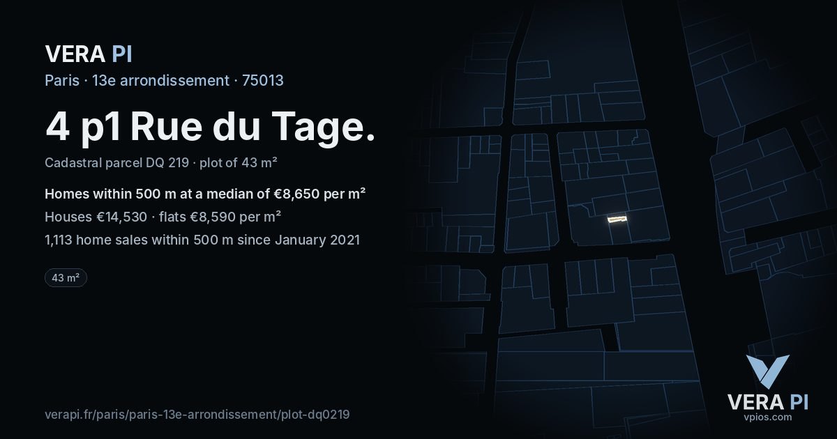 4 p1 Rue du Tage, 13e arrondissement at night – the plot lit, the parcels around coloured by the prices near them