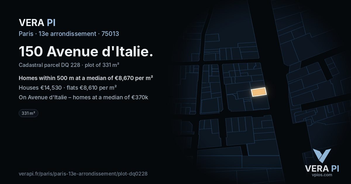 150 Avenue d'Italie, 13e arrondissement at night – the plot lit, the parcels around coloured by the prices near them