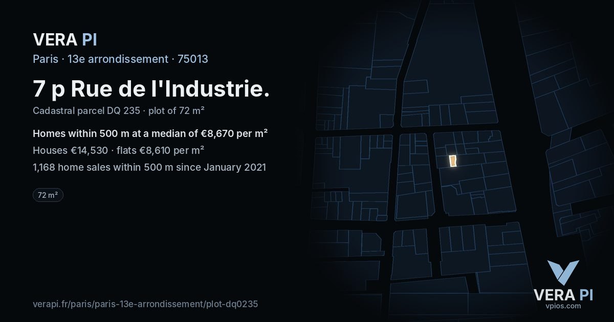 7 p Rue de l'Industrie, 13e arrondissement at night – the plot lit, the parcels around coloured by the prices near them