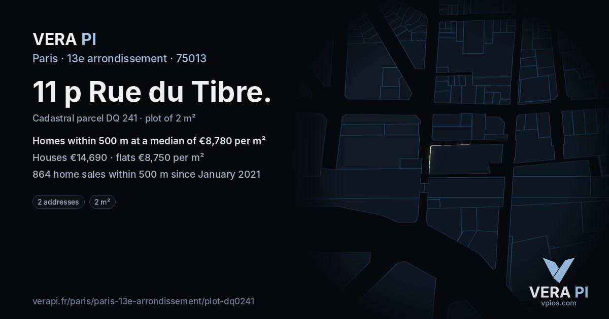 11 p Rue du Tibre, 13e arrondissement at night – the plot lit, the parcels around coloured by the prices near them