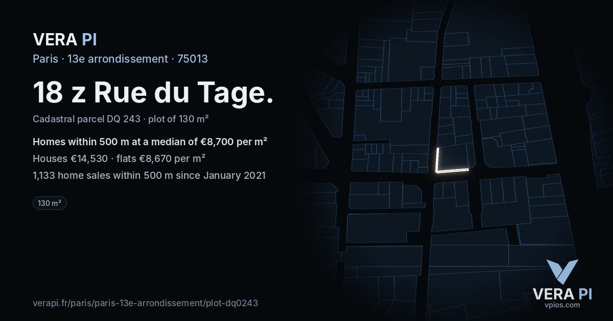 18 z Rue du Tage, 13e arrondissement at night – the plot lit, the parcels around coloured by the prices near them