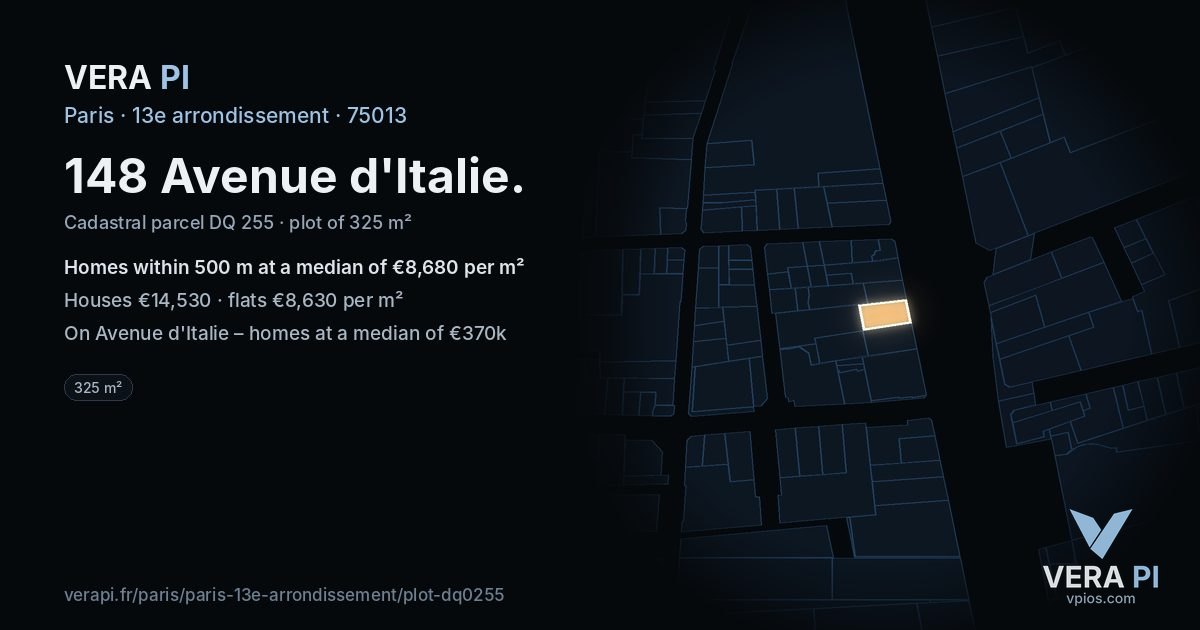 148 Avenue d'Italie, 13e arrondissement at night – the plot lit, the parcels around coloured by the prices near them