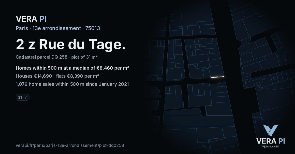2 z Rue du Tage, 13e arrondissement at night – the plot lit, the parcels around coloured by the prices near them