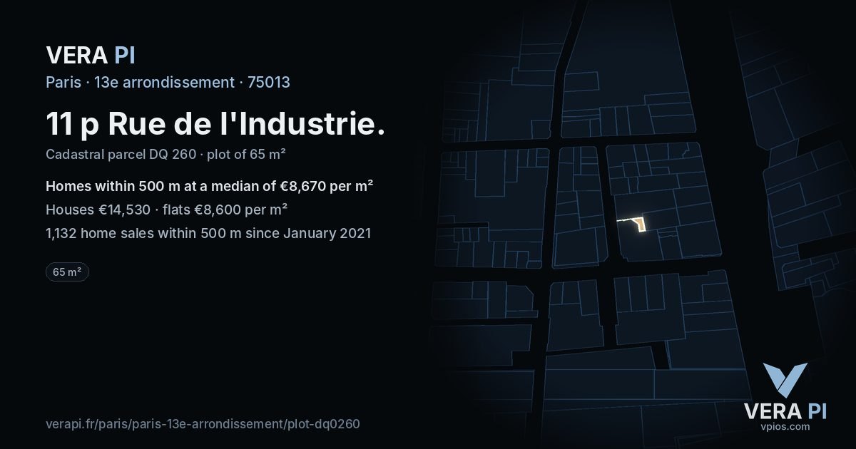 11 p Rue de l'Industrie, 13e arrondissement at night – the plot lit, the parcels around coloured by the prices near them