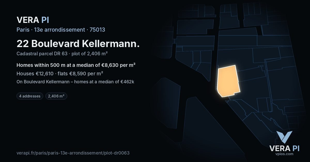 22 Boulevard Kellermann, 13e arrondissement at night – the plot lit, the parcels around coloured by the prices near them