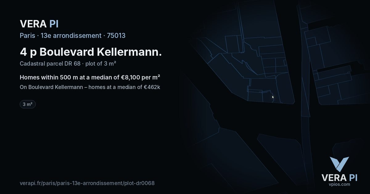 4 p Boulevard Kellermann, 13e arrondissement at night – the plot lit, the parcels around coloured by the prices near them