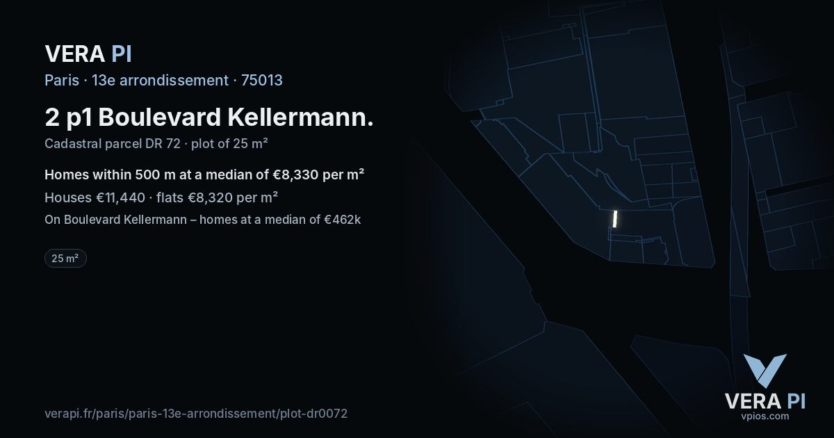 2 p1 Boulevard Kellermann, 13e arrondissement at night – the plot lit, the parcels around coloured by the prices near them