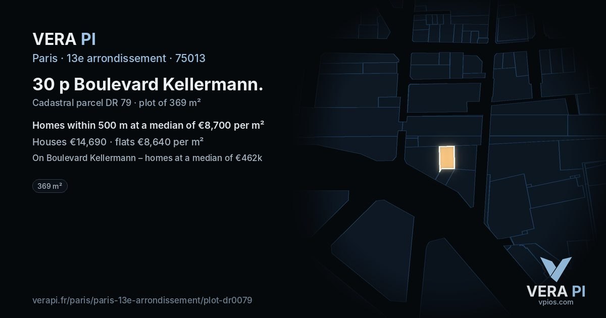 30 p Boulevard Kellermann, 13e arrondissement at night – the plot lit, the parcels around coloured by the prices near them