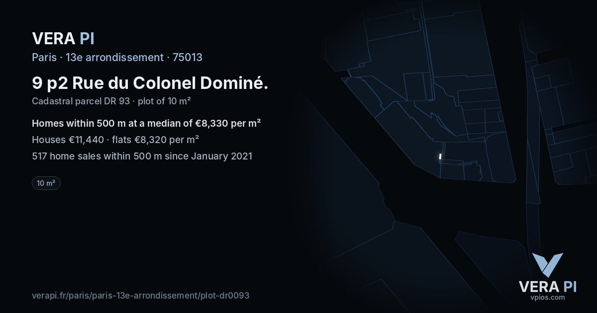 9 p2 Rue du Colonel Dominé, 13e arrondissement at night – the plot lit, the parcels around coloured by the prices near them