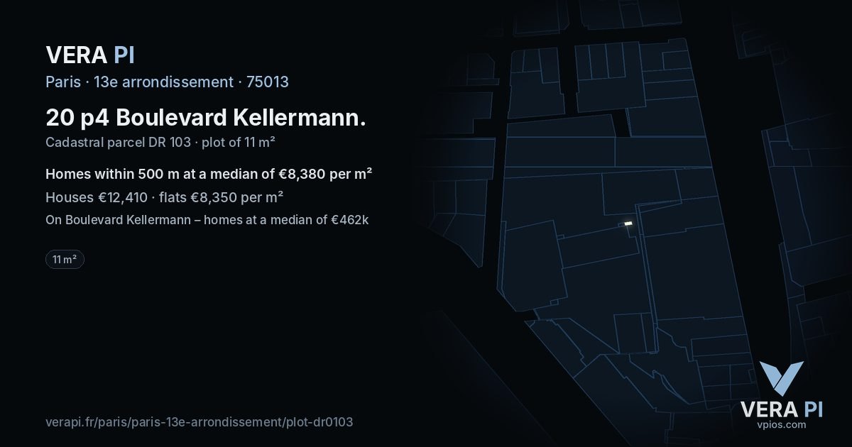 20 p4 Boulevard Kellermann, 13e arrondissement at night – the plot lit, the parcels around coloured by the prices near them