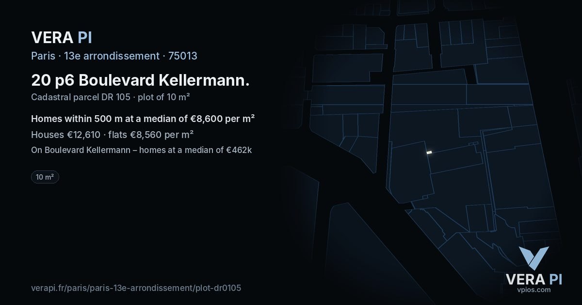 20 p6 Boulevard Kellermann, 13e arrondissement at night – the plot lit, the parcels around coloured by the prices near them