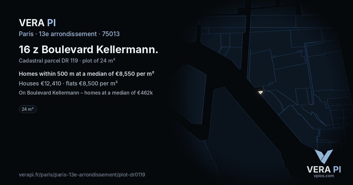16 z Boulevard Kellermann, 13e arrondissement at night – the plot lit, the parcels around coloured by the prices near them