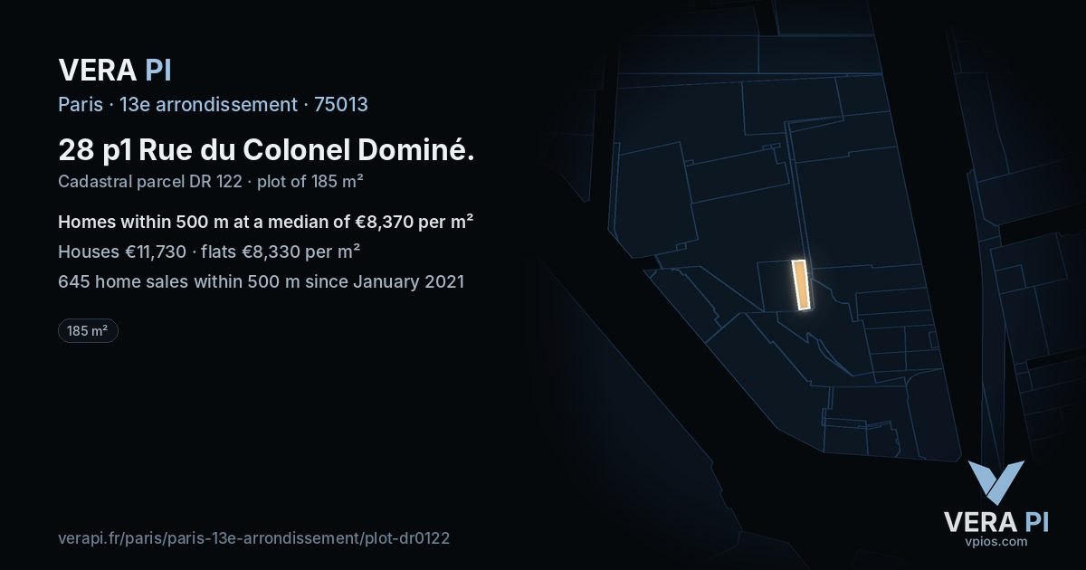 28 p1 Rue du Colonel Dominé, 13e arrondissement at night – the plot lit, the parcels around coloured by the prices near them