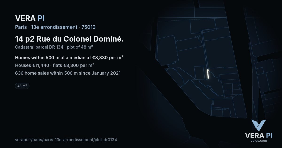 14 p2 Rue du Colonel Dominé, 13e arrondissement at night – the plot lit, the parcels around coloured by the prices near them