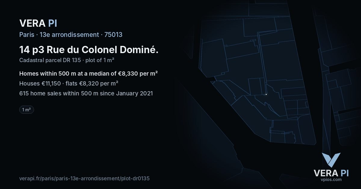 14 p3 Rue du Colonel Dominé, 13e arrondissement at night – the plot lit, the parcels around coloured by the prices near them