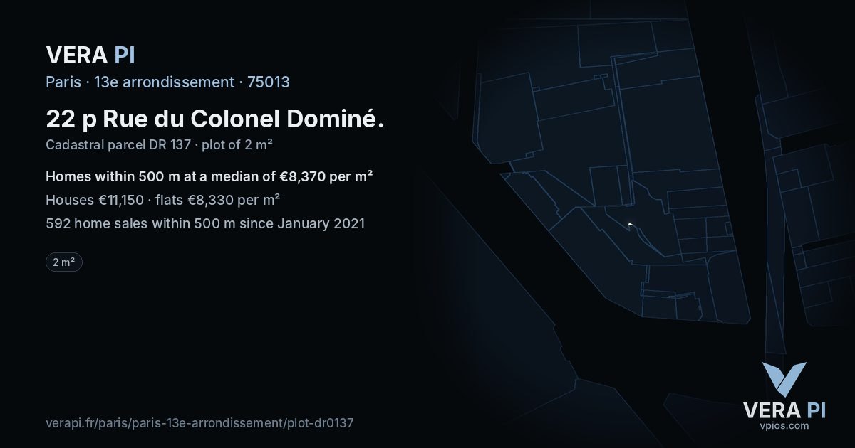 22 p Rue du Colonel Dominé, 13e arrondissement at night – the plot lit, the parcels around coloured by the prices near them