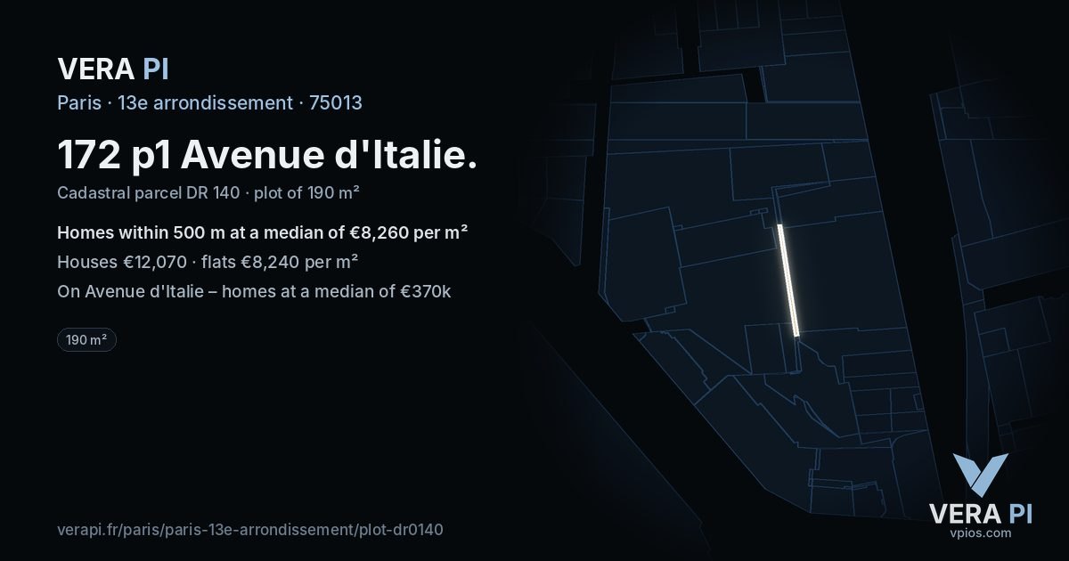 172 p1 Avenue d'Italie, 13e arrondissement at night – the plot lit, the parcels around coloured by the prices near them
