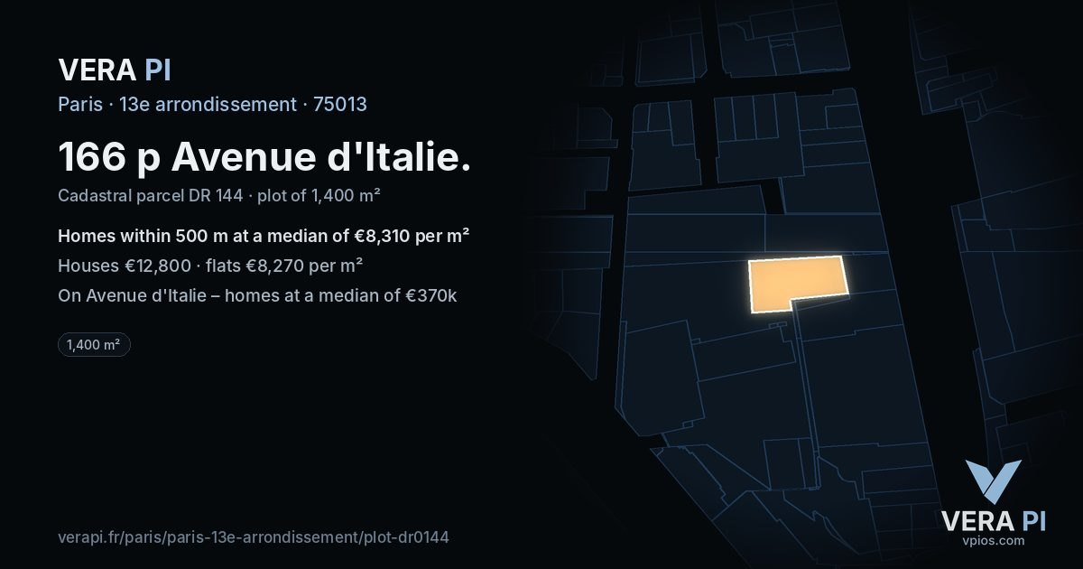 166 p Avenue d'Italie, 13e arrondissement at night – the plot lit, the parcels around coloured by the prices near them
