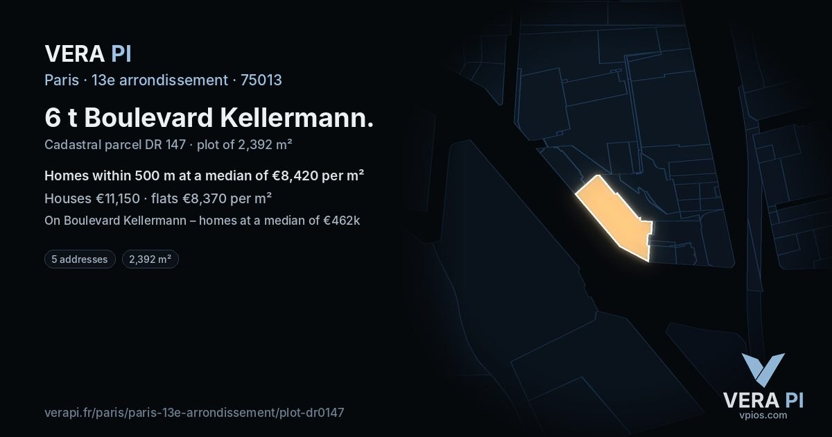6 t Boulevard Kellermann, 13e arrondissement at night – the plot lit, the parcels around coloured by the prices near them
