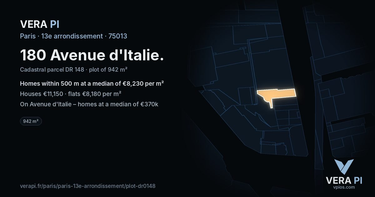 180 Avenue d'Italie, 13e arrondissement at night – the plot lit, the parcels around coloured by the prices near them