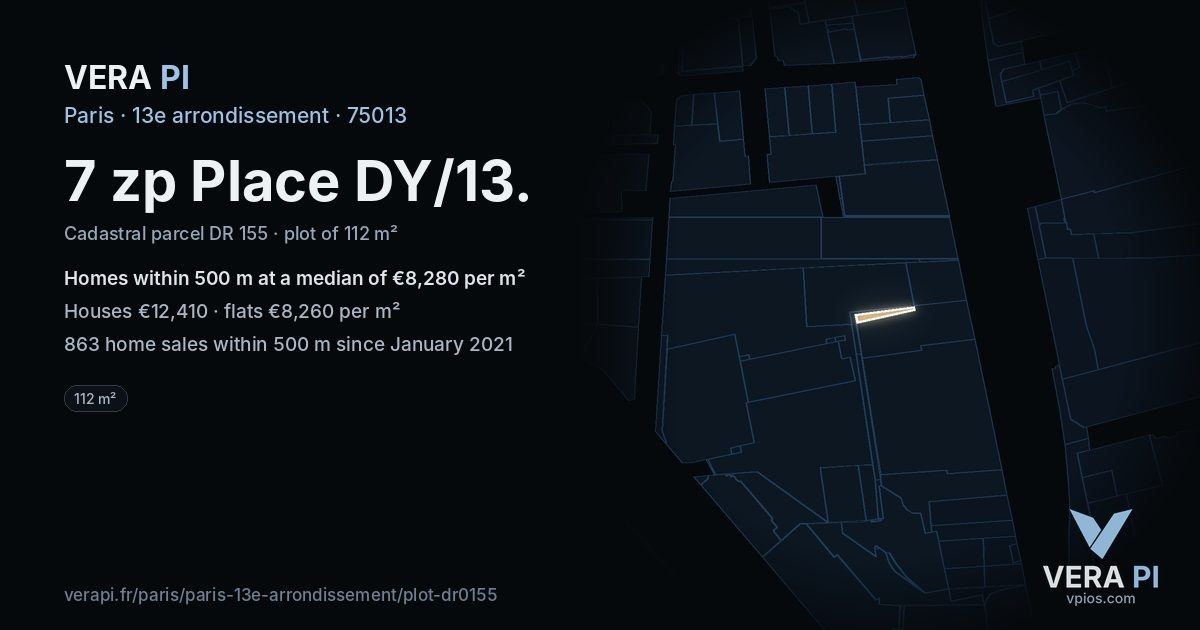 7 zp Place DY/13, 13e arrondissement at night – the plot lit, the parcels around coloured by the prices near them