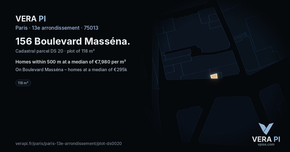 156 Boulevard Masséna, 13e arrondissement at night – the plot lit, the parcels around coloured by the prices near them