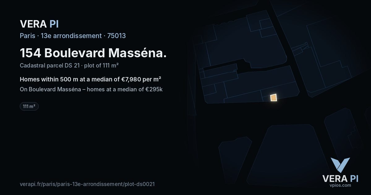 154 Boulevard Masséna, 13e arrondissement at night – the plot lit, the parcels around coloured by the prices near them