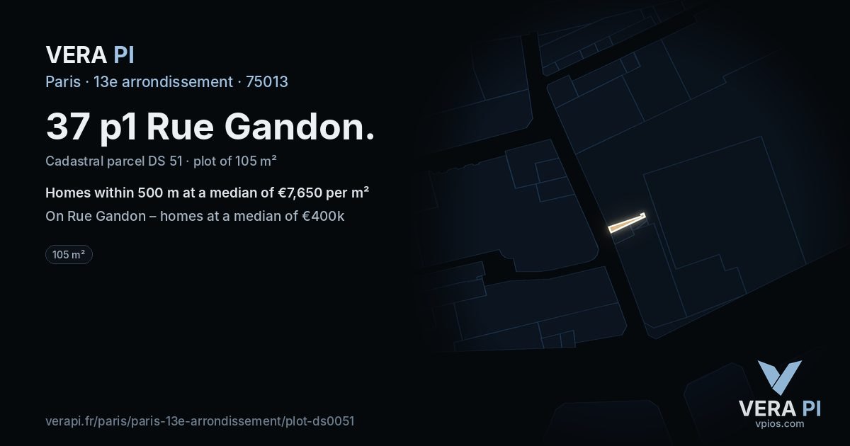 37 p1 Rue Gandon, 13e arrondissement at night – the plot lit, the parcels around coloured by the prices near them