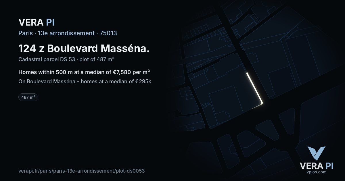 124 z Boulevard Masséna, 13e arrondissement at night – the plot lit, the parcels around coloured by the prices near them