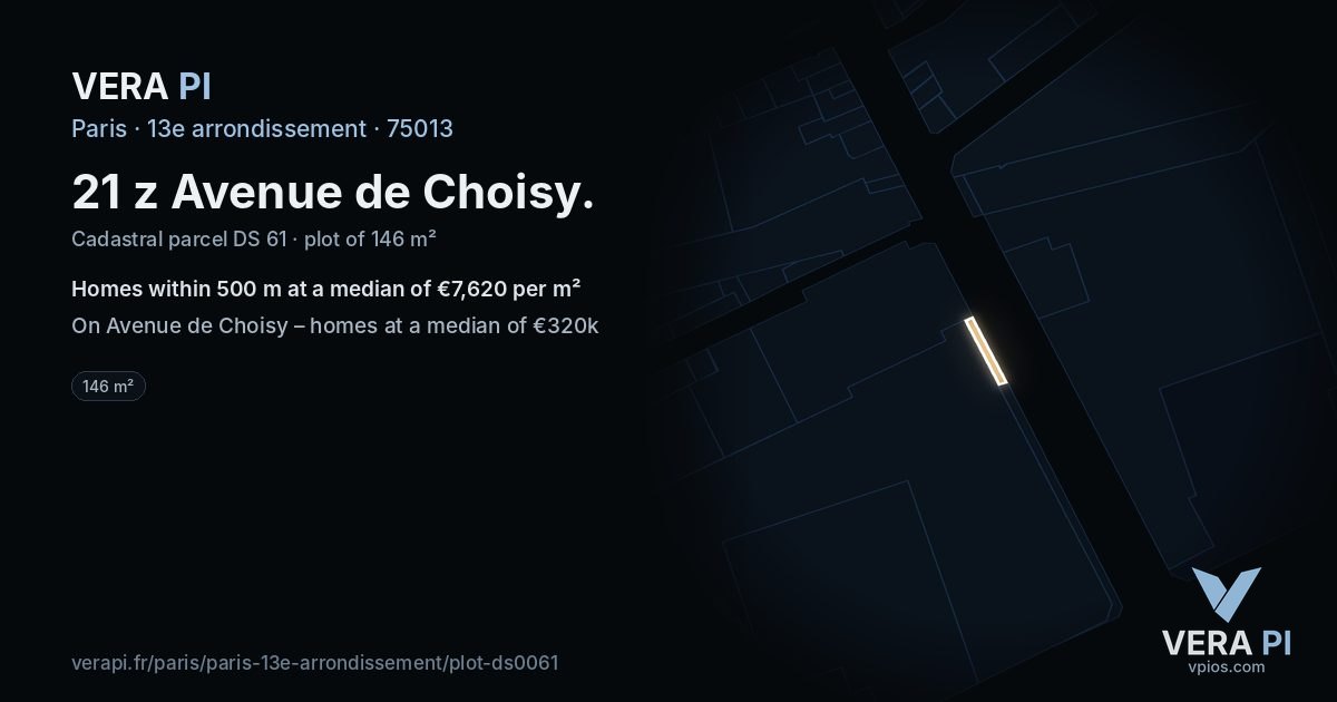 21 z Avenue de Choisy, 13e arrondissement at night – the plot lit, the parcels around coloured by the prices near them