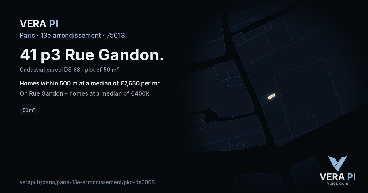 41 p3 Rue Gandon, 13e arrondissement at night – the plot lit, the parcels around coloured by the prices near them