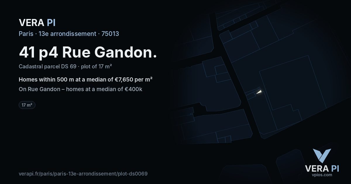 41 p4 Rue Gandon, 13e arrondissement at night – the plot lit, the parcels around coloured by the prices near them