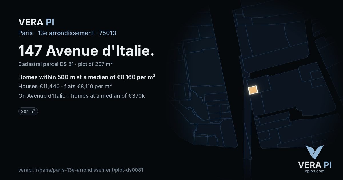 147 Avenue d'Italie, 13e arrondissement at night – the plot lit, the parcels around coloured by the prices near them