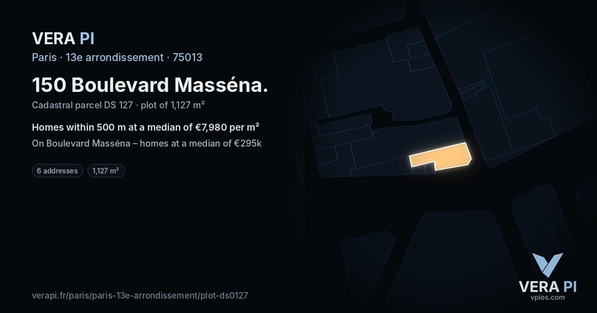 150 Boulevard Masséna, 13e arrondissement at night – the plot lit, the parcels around coloured by the prices near them