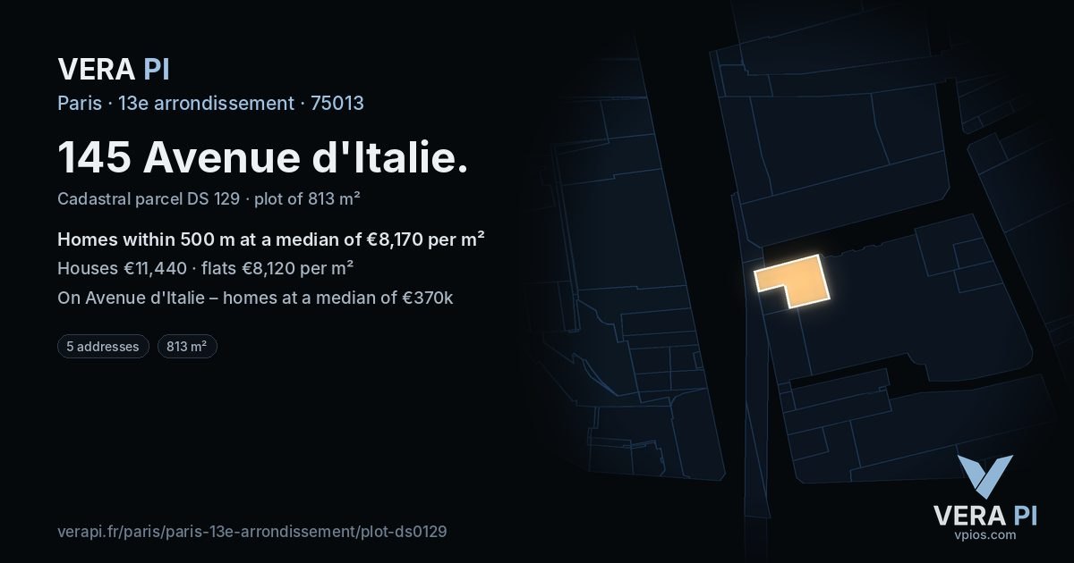 145 Avenue d'Italie, 13e arrondissement at night – the plot lit, the parcels around coloured by the prices near them