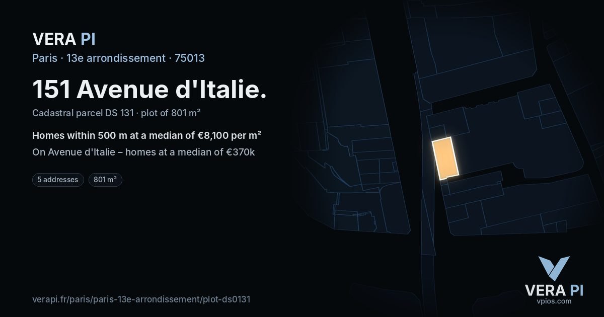 151 Avenue d'Italie, 13e arrondissement at night – the plot lit, the parcels around coloured by the prices near them