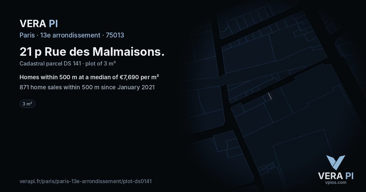 21 p Rue des Malmaisons, 13e arrondissement at night – the plot lit, the parcels around coloured by the prices near them