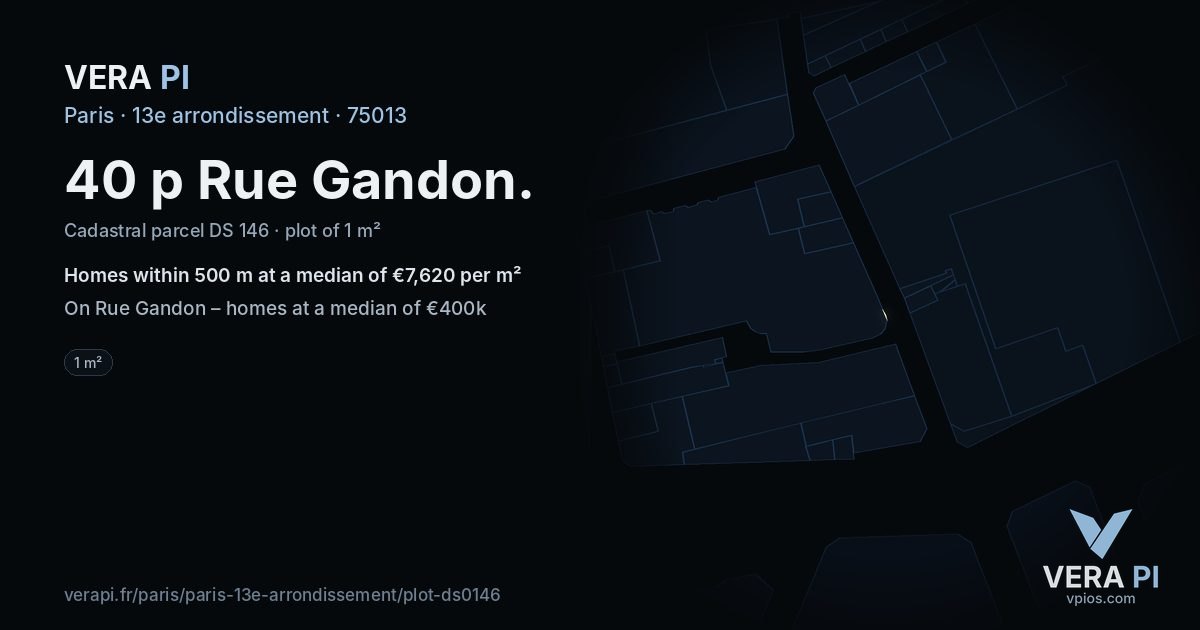 40 p Rue Gandon, 13e arrondissement at night – the plot lit, the parcels around coloured by the prices near them
