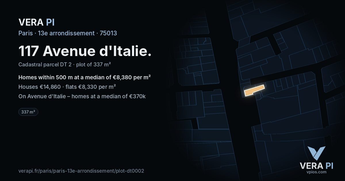 117 Avenue d'Italie, 13e arrondissement at night – the plot lit, the parcels around coloured by the prices near them
