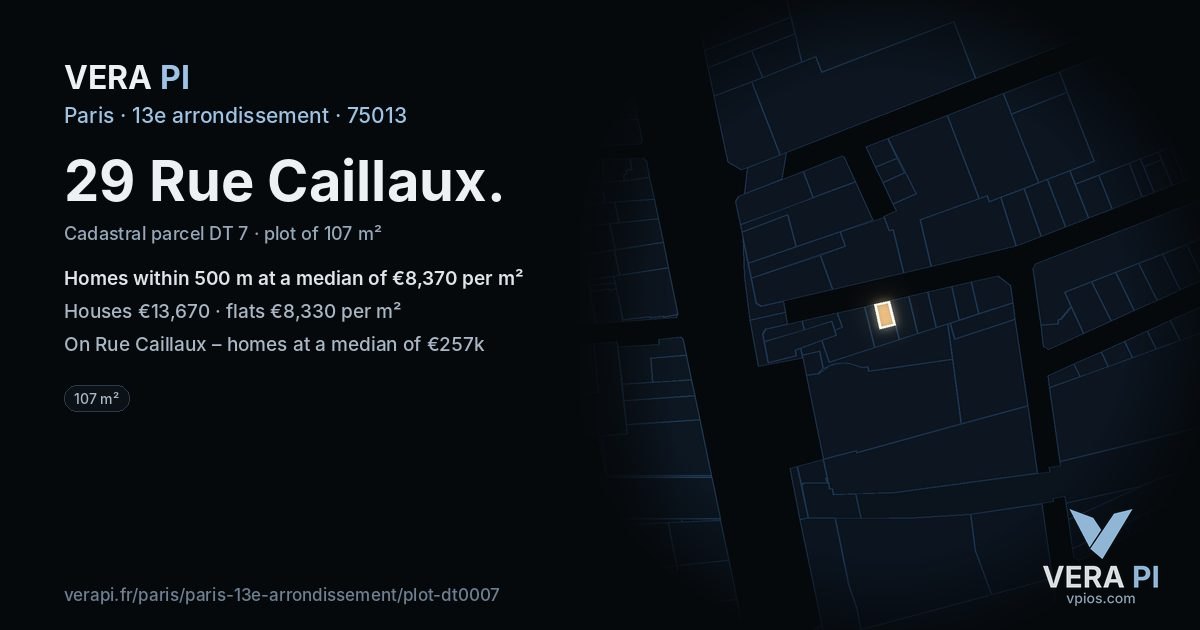29 Rue Caillaux, 13e arrondissement at night – the plot lit, the parcels around coloured by the prices near them