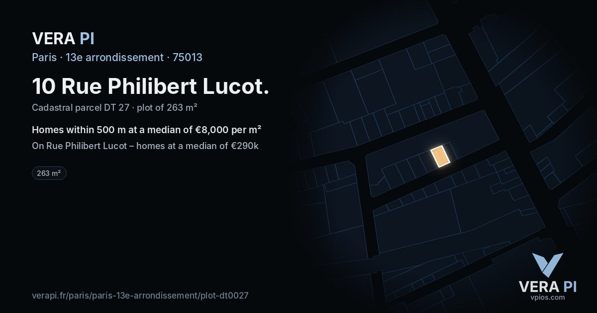 10 Rue Philibert Lucot, 13e arrondissement at night – the plot lit, the parcels around coloured by the prices near them