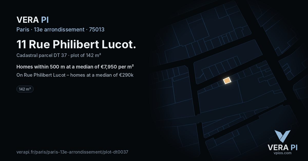 11 Rue Philibert Lucot, 13e arrondissement at night – the plot lit, the parcels around coloured by the prices near them