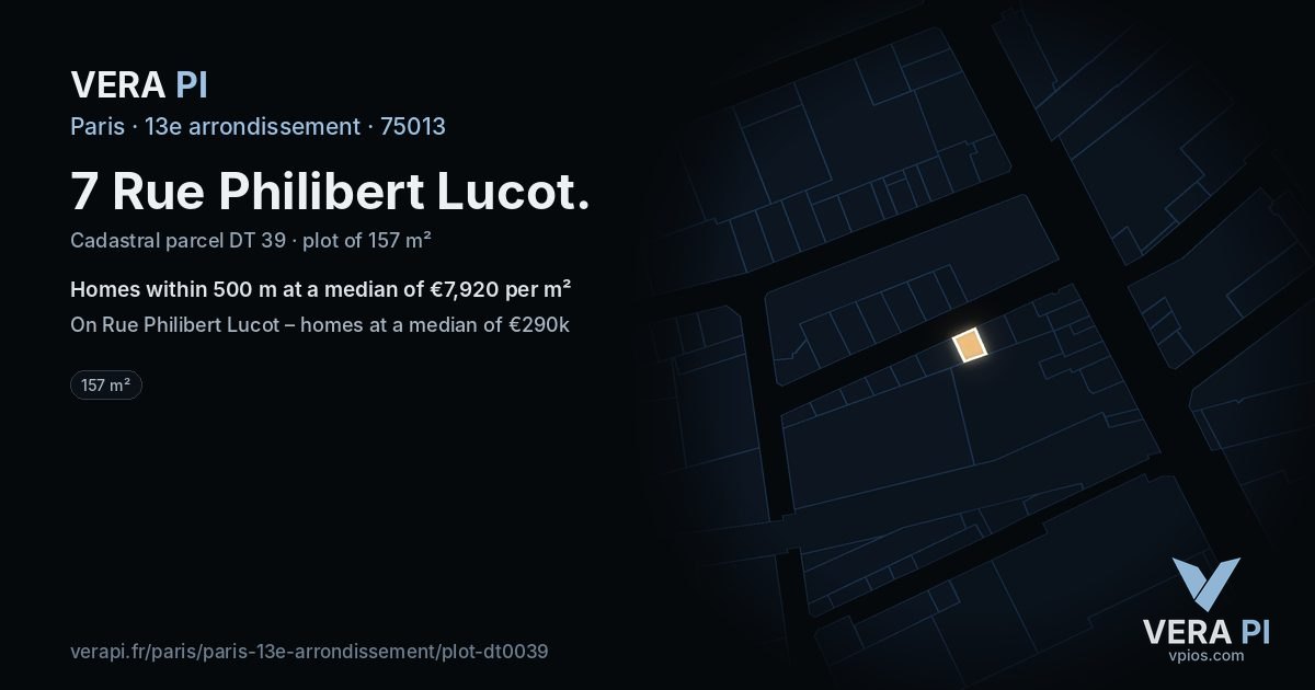 7 Rue Philibert Lucot, 13e arrondissement at night – the plot lit, the parcels around coloured by the prices near them
