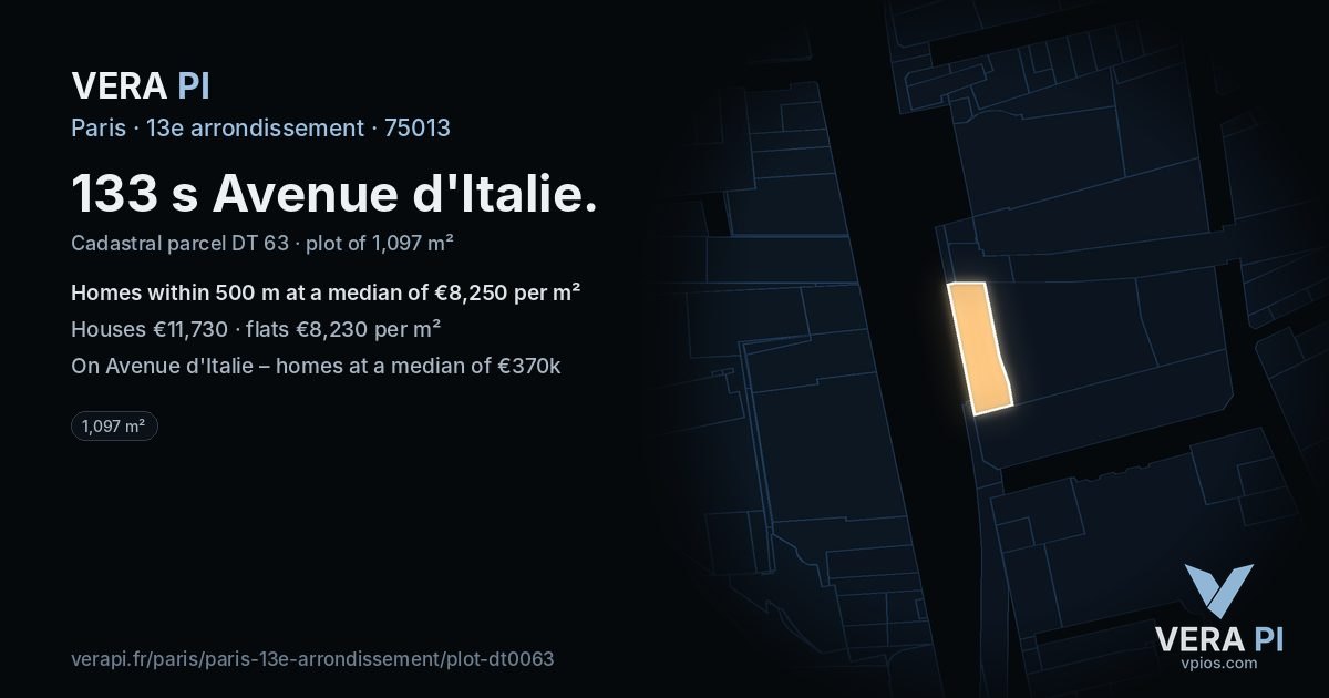 133 s Avenue d'Italie, 13e arrondissement at night – the plot lit, the parcels around coloured by the prices near them